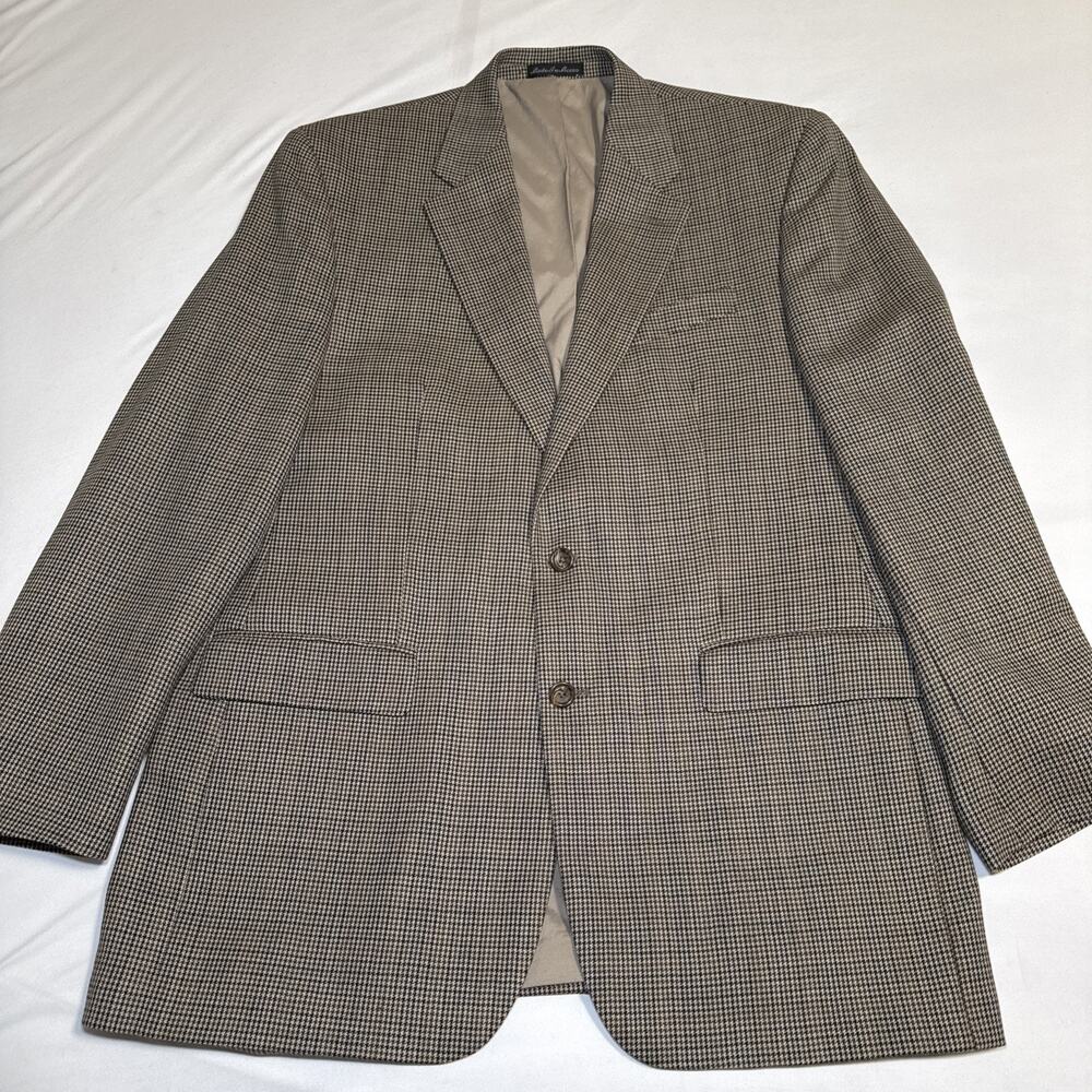 Lauren Ralph Lauren Houndstooth Brown Wool Blazer Jacket Sport Coat Mens 44L EUC